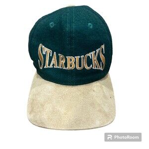 Vintage Starbucks Strap-back Hat Green Wool Made In USA Seattle WA